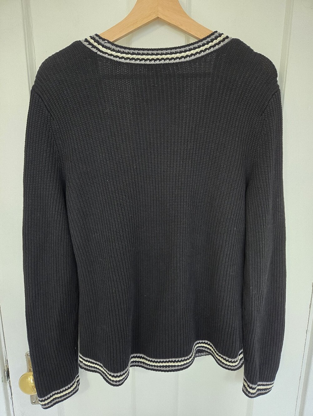Talbot's Women's Texture V-Neck Cardigan Tipped Stripe Size M Old Money Preppy - Picture 8 of 10